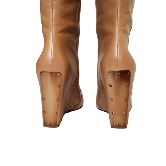 BCBGMAXAZARIA Rachel Knee High Wedge Leather Boots 7B/37 New In Box - Picture 5 of 9